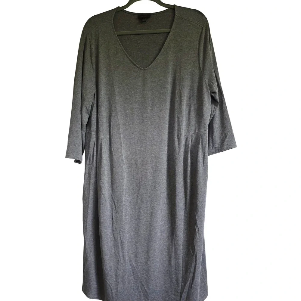 J. Jill Women's 2X‎ Gray Wearever Collection VNeck 3/4 Sleeve Midi Dress Stretch
